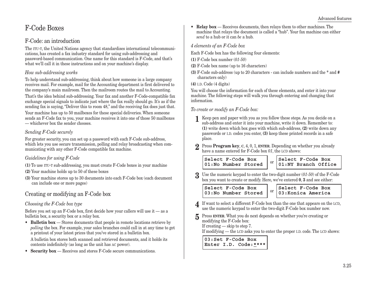 F-code boxes | Konica Minolta 7013 User Manual | Page 76 / 150