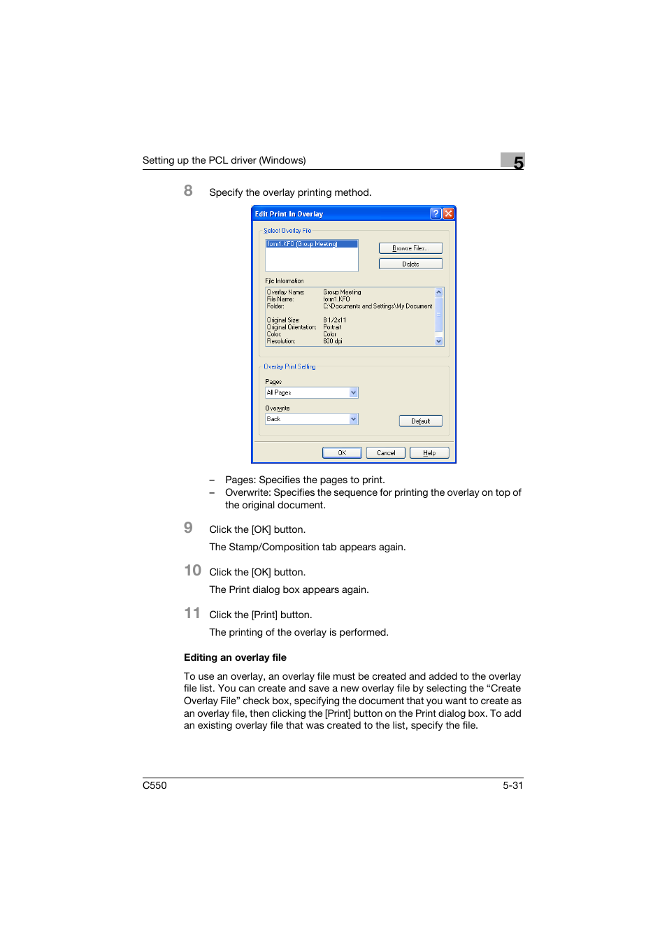 Editing an overlay file, Editing an overlay file -31 | Konica Minolta bizhub C550 User Manual | Page 174 / 400