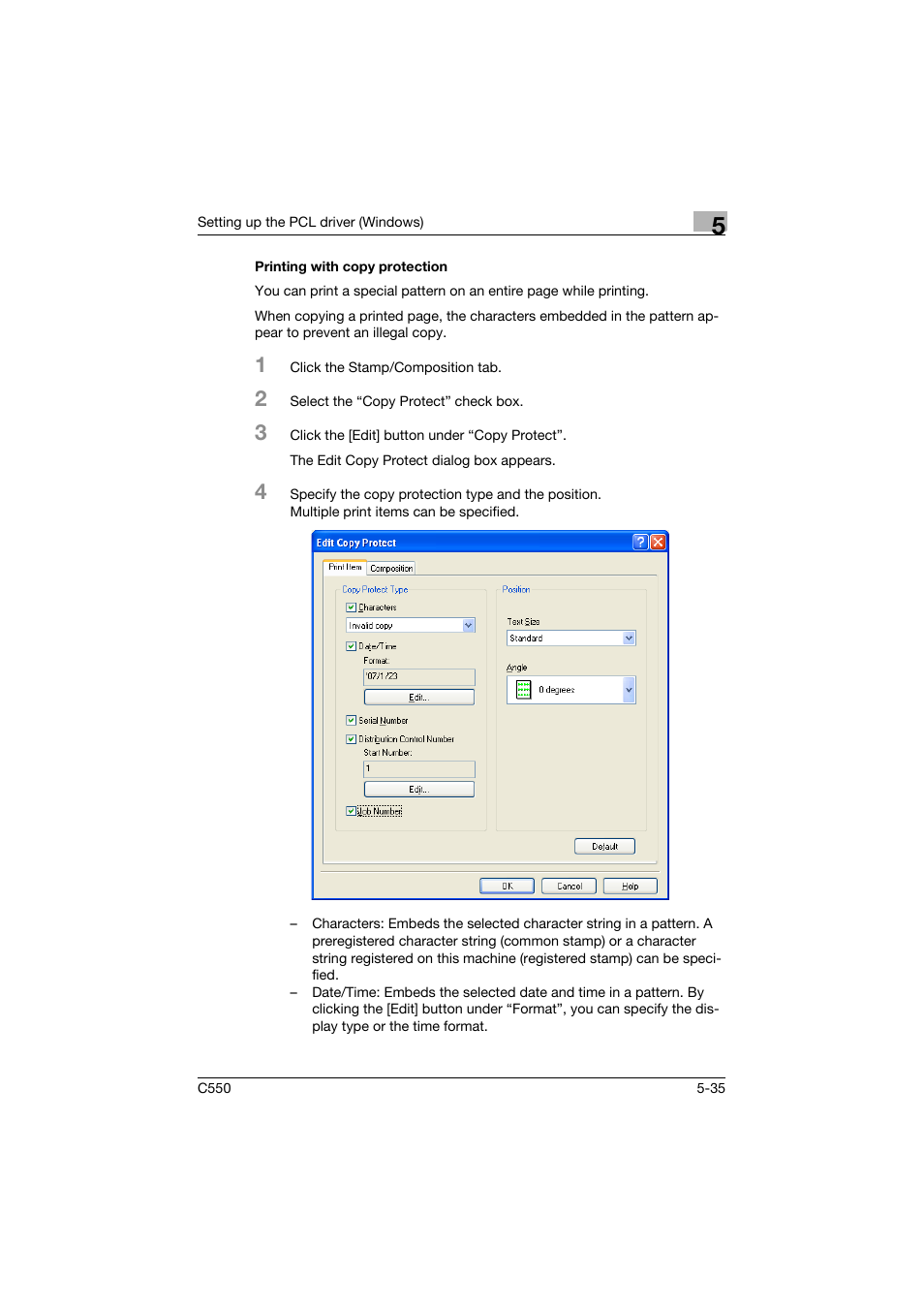 Printing with copy protection, Printing with copy protection -35 | Konica Minolta bizhub C550 User Manual | Page 178 / 400