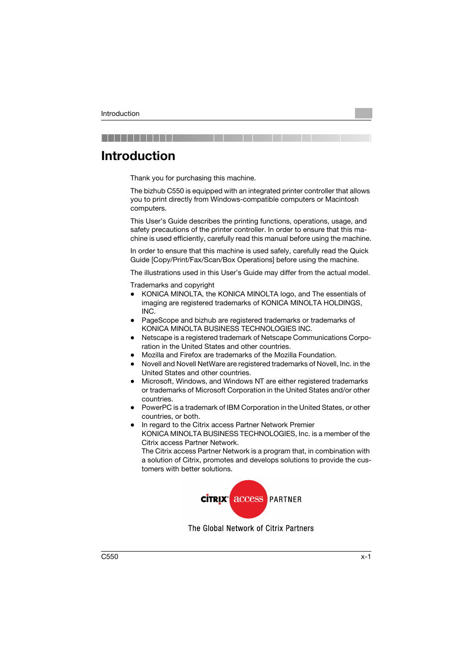 Introduction | Konica Minolta bizhub C550 User Manual | Page 2 / 400