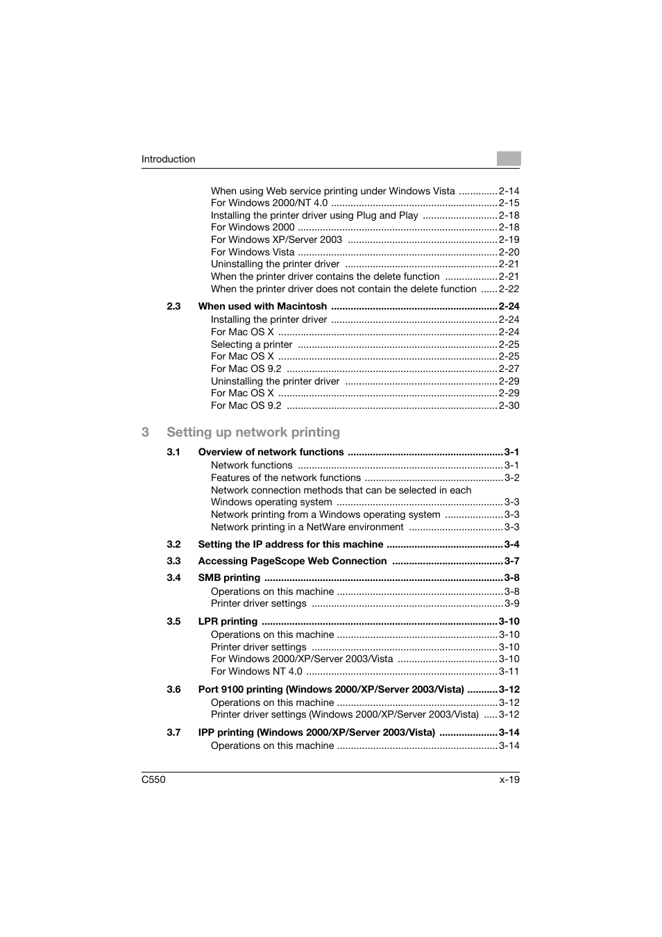 3setting up network printing | Konica Minolta bizhub C550 User Manual | Page 20 / 400