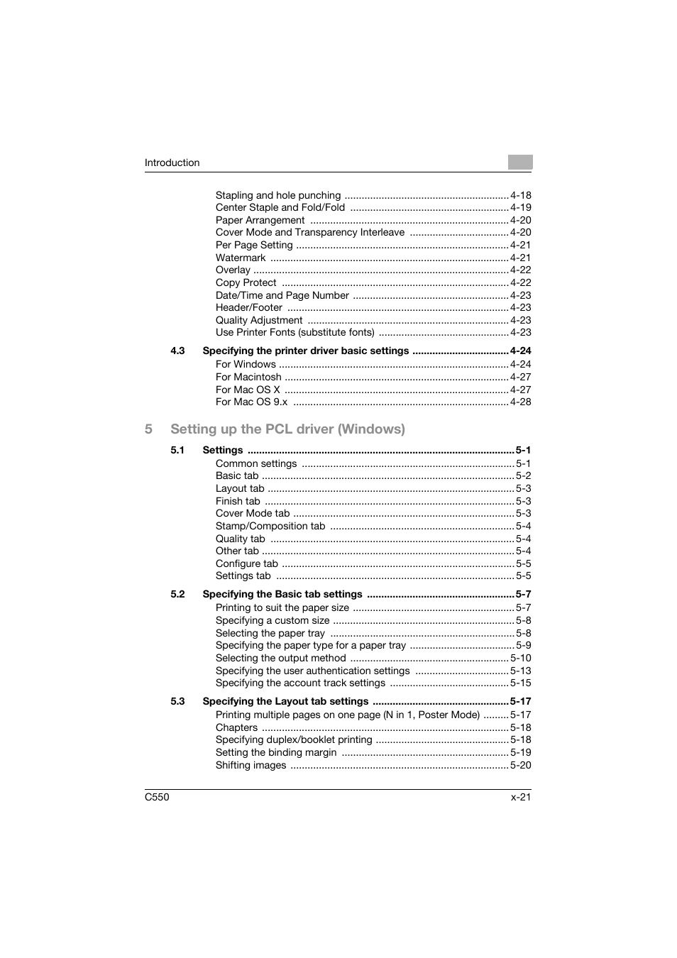 5setting up the pcl driver (windows) | Konica Minolta bizhub C550 User Manual | Page 22 / 400