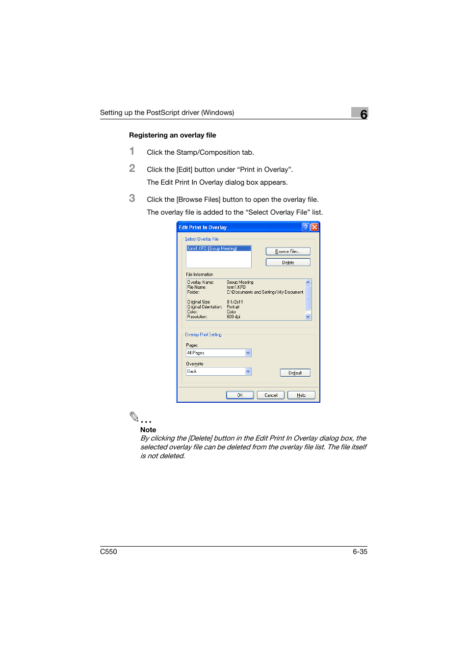 Registering an overlay file, Registering an overlay file -35 | Konica Minolta bizhub C550 User Manual | Page 232 / 400