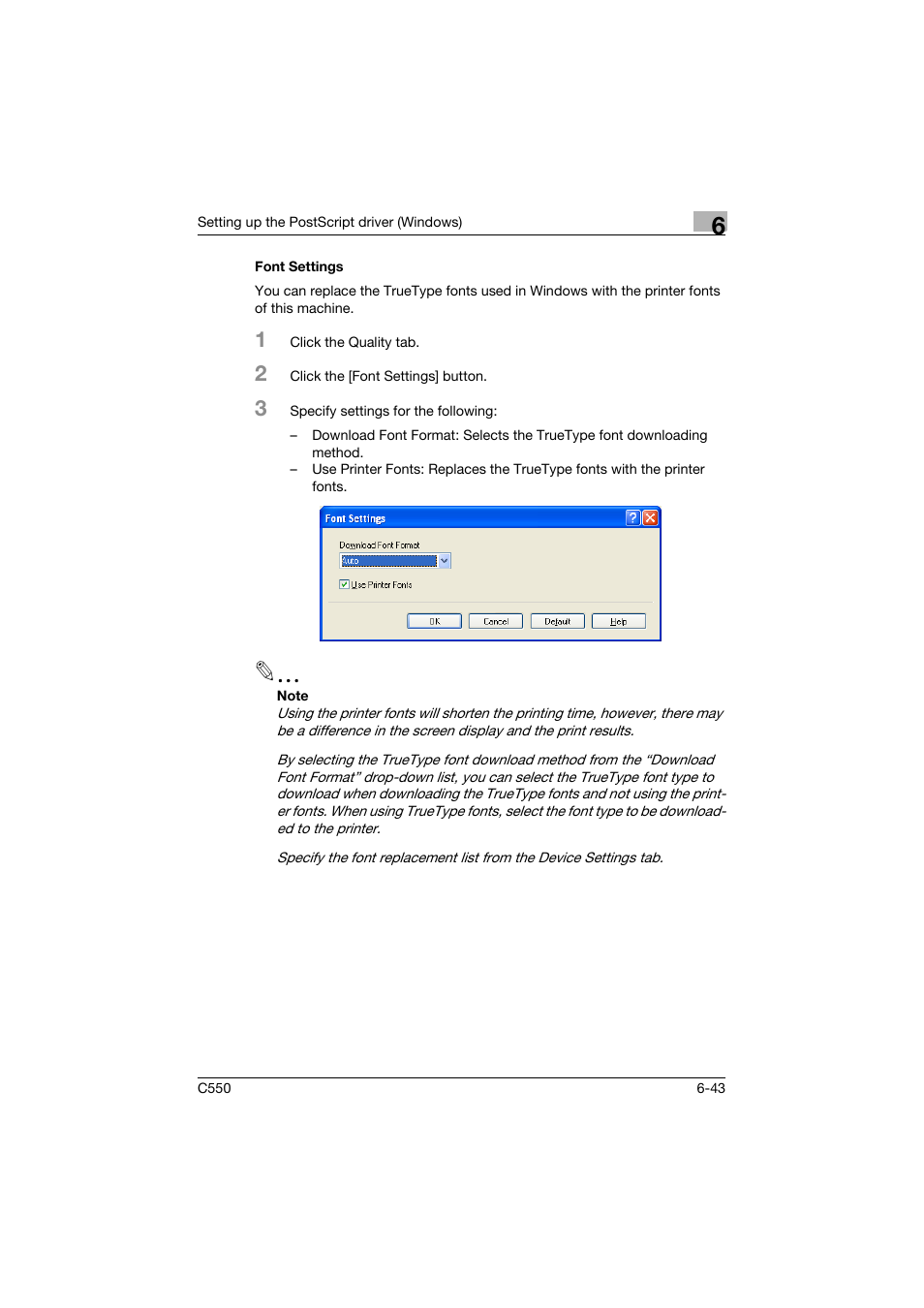 Font settings, Font settings -43 | Konica Minolta bizhub C550 User Manual | Page 240 / 400