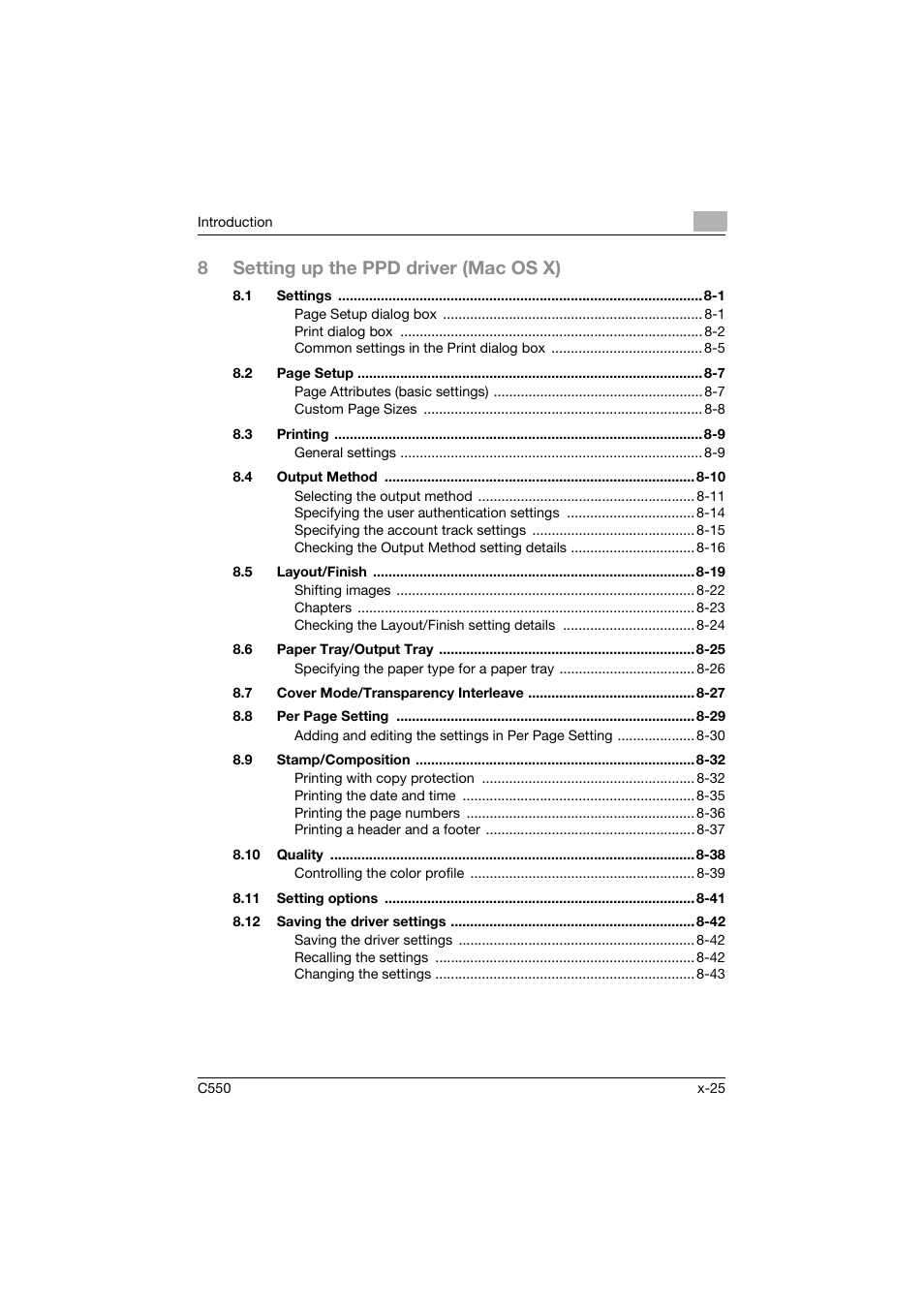 8setting up the ppd driver (mac os x) | Konica Minolta bizhub C550 User Manual | Page 26 / 400