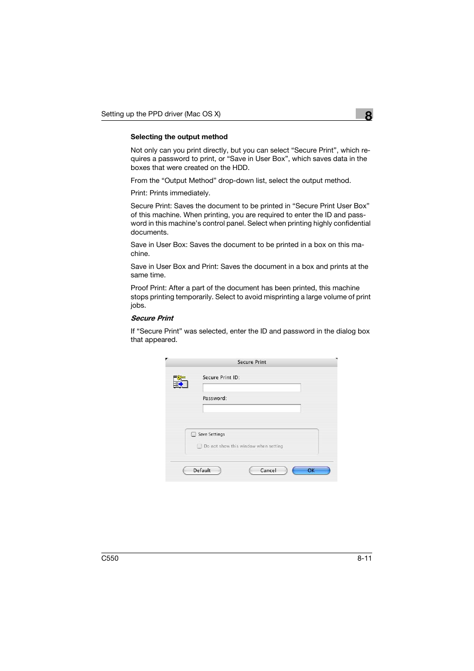 Selecting the output method, Selecting the output method -11 | Konica Minolta bizhub C550 User Manual | Page 276 / 400