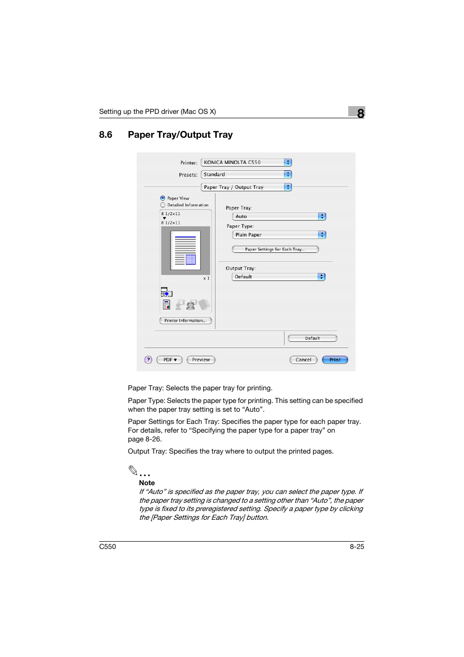 6 paper tray/output tray, Paper tray/output tray -25 | Konica Minolta bizhub C550 User Manual | Page 290 / 400