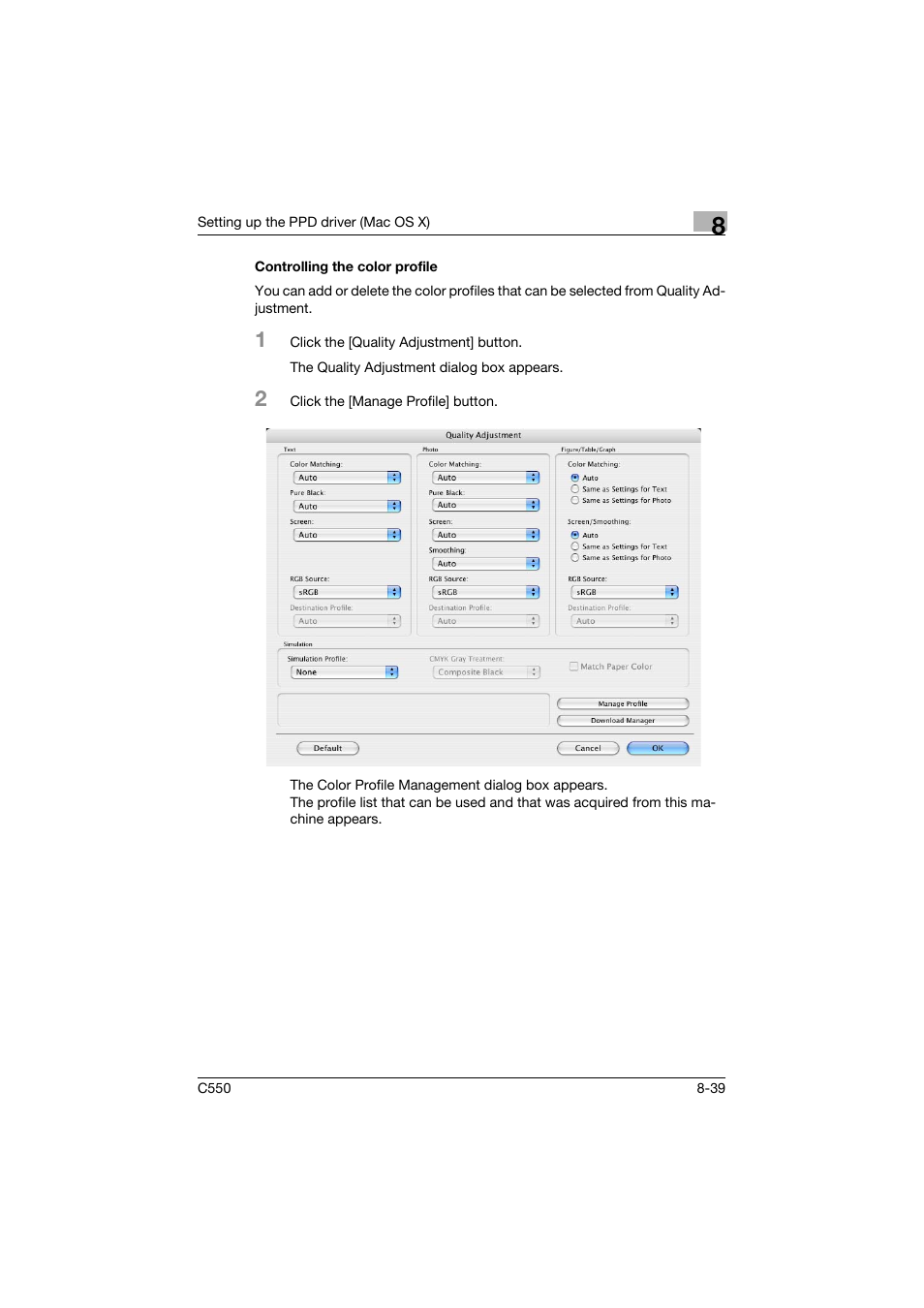 Controlling the color profile, Controlling the color profile -39 | Konica Minolta bizhub C550 User Manual | Page 304 / 400