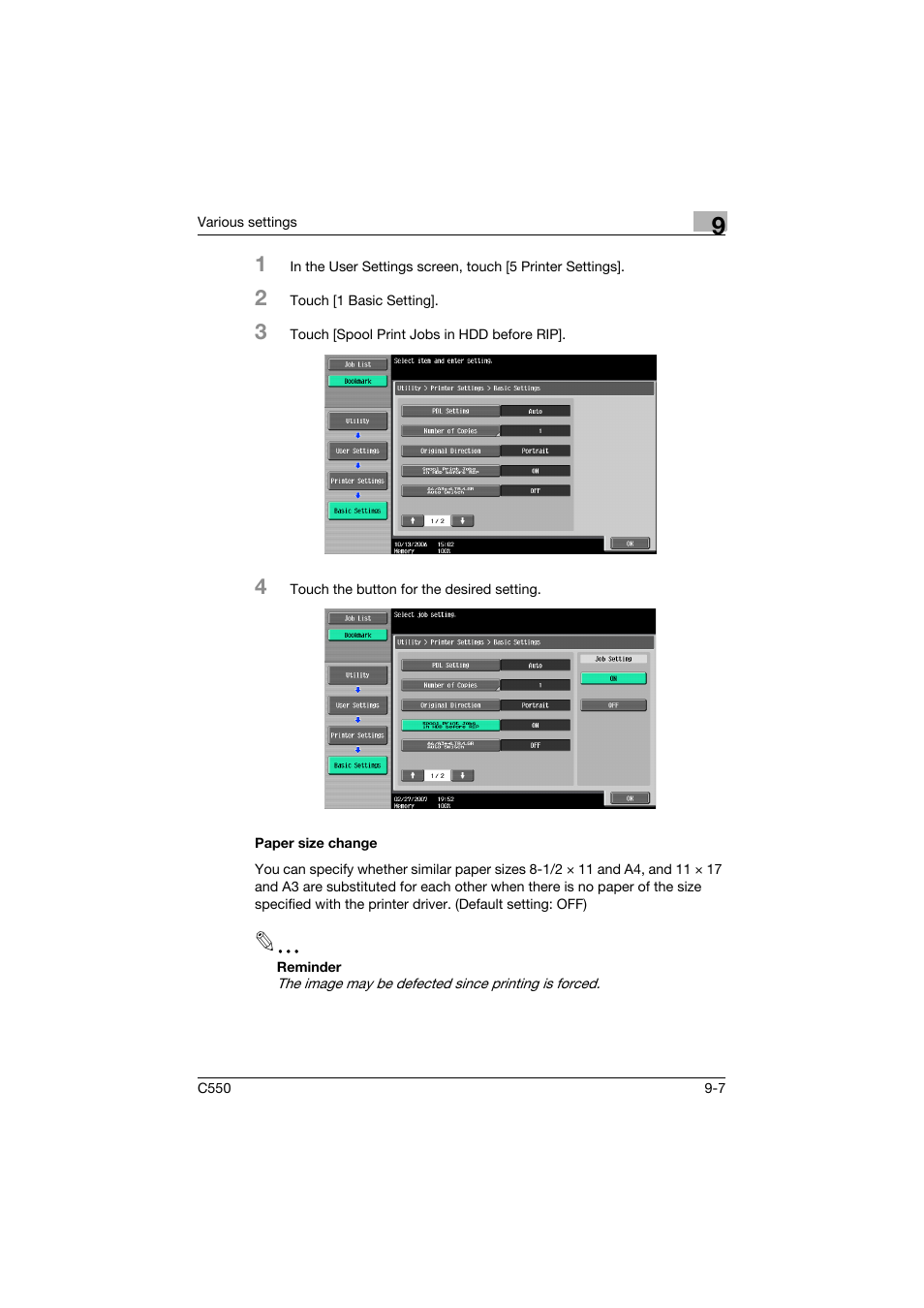 Paper size change, Paper size change -7 | Konica Minolta bizhub C550 User Manual | Page 316 / 400