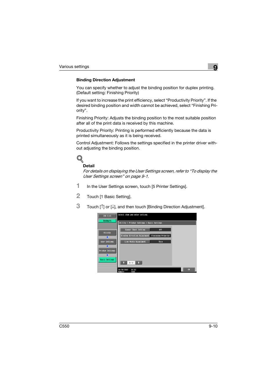 Binding direction adjustment, Binding direction adjustment -10 | Konica Minolta bizhub C550 User Manual | Page 319 / 400