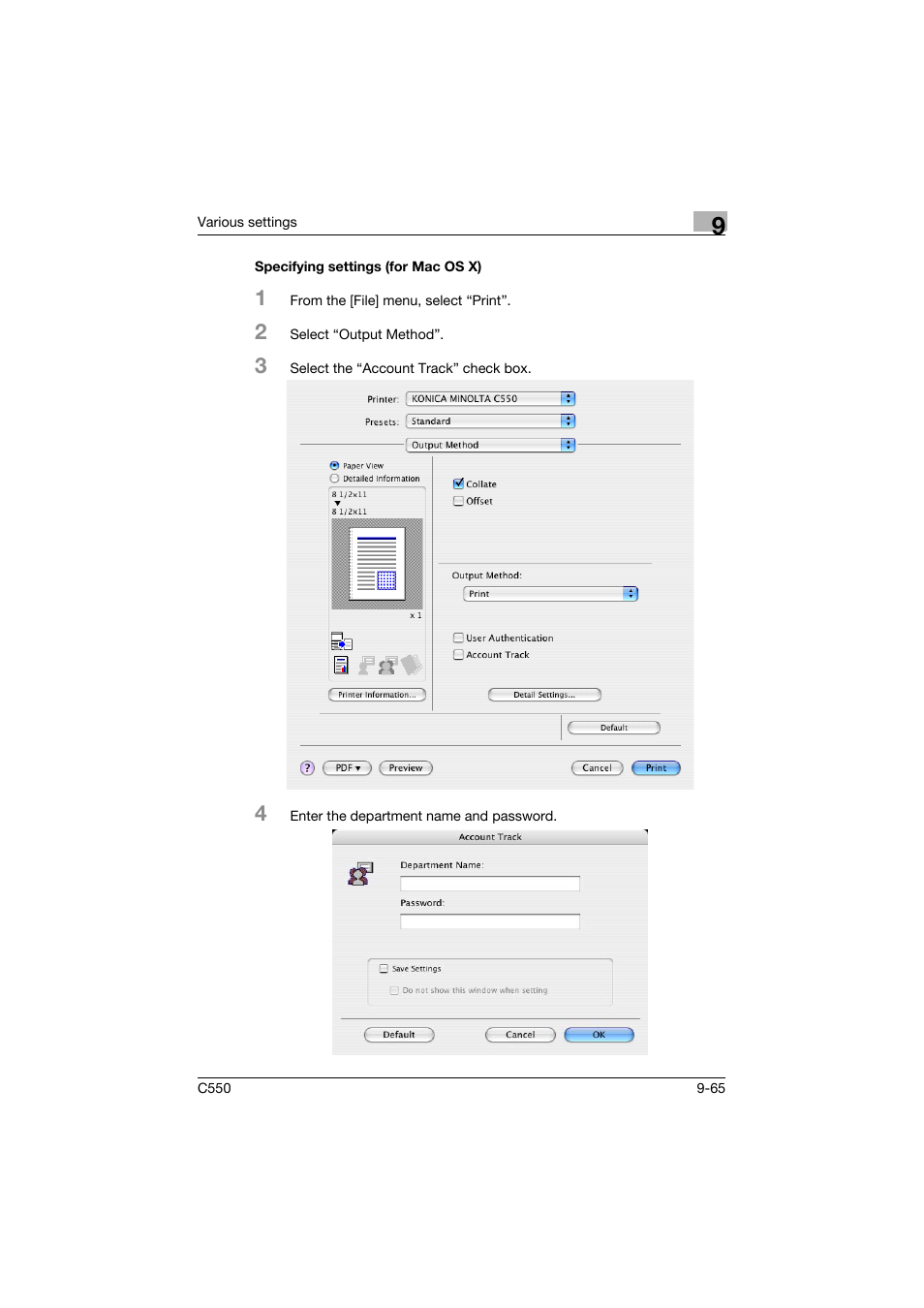 Specifying settings (for mac os x), Specifying settings (for mac os x) -65 | Konica Minolta bizhub C550 User Manual | Page 374 / 400