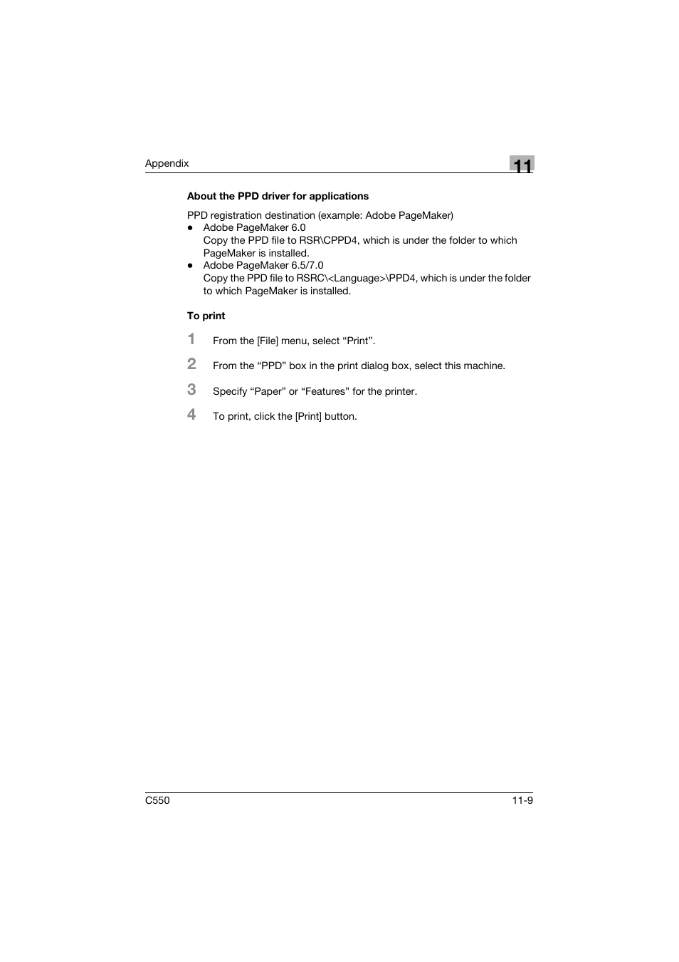 About the ppd driver for applications, To print | Konica Minolta bizhub C550 User Manual | Page 390 / 400