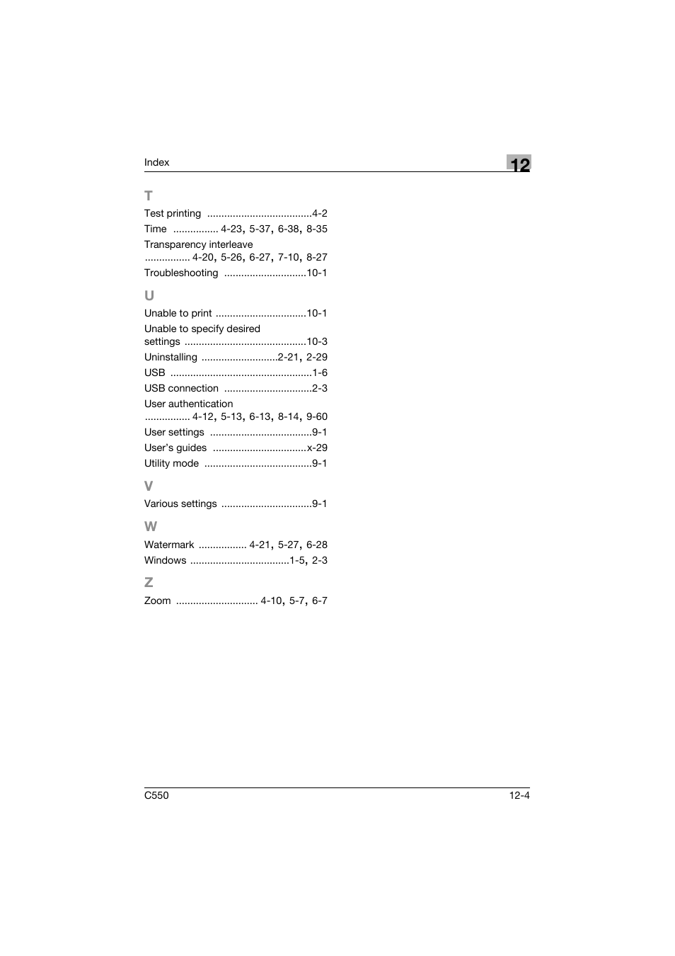 T to z | Konica Minolta bizhub C550 User Manual | Page 399 / 400