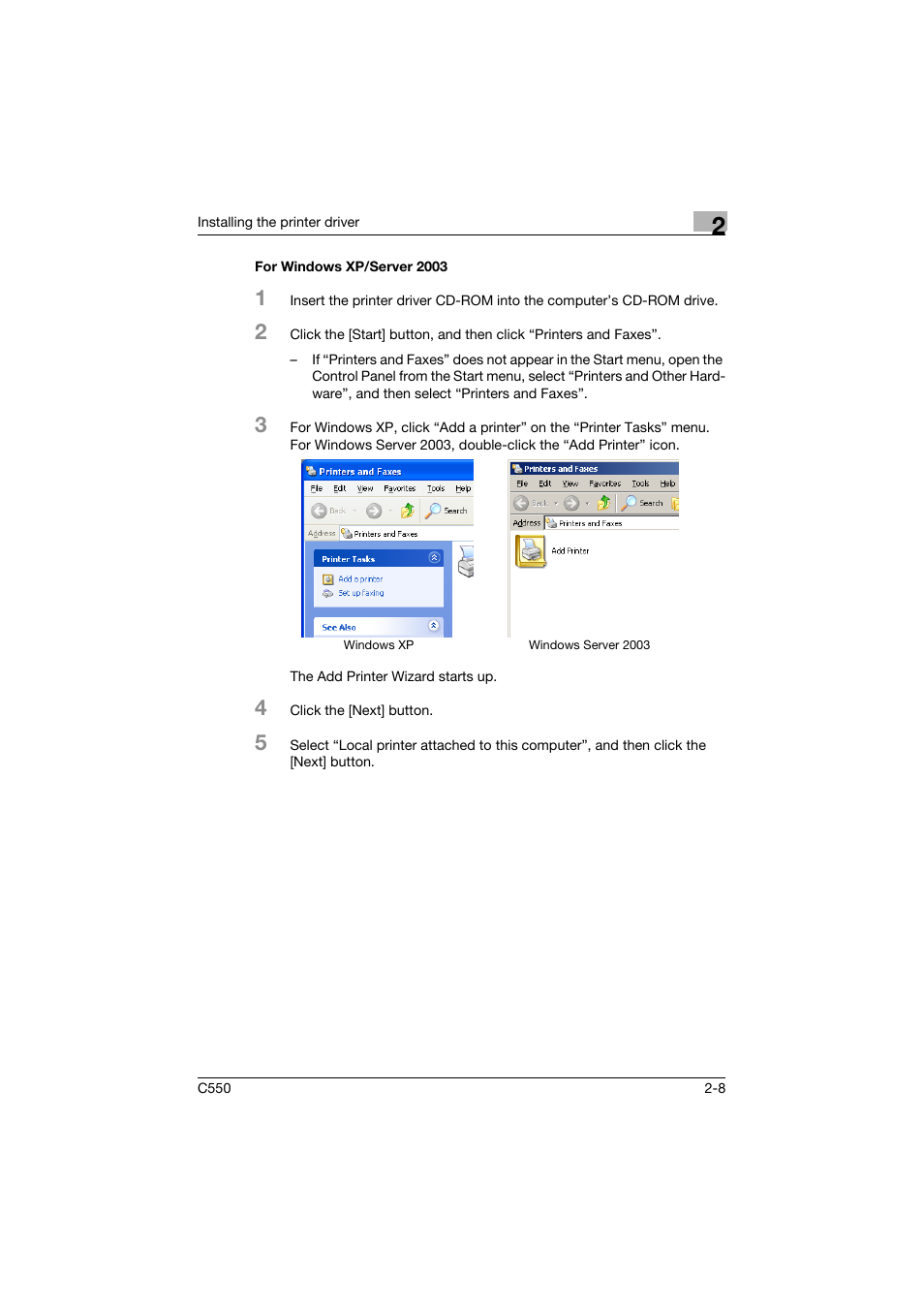 For windows xp/server 2003, For windows xp/server 2003 -8 | Konica Minolta bizhub C550 User Manual | Page 51 / 400