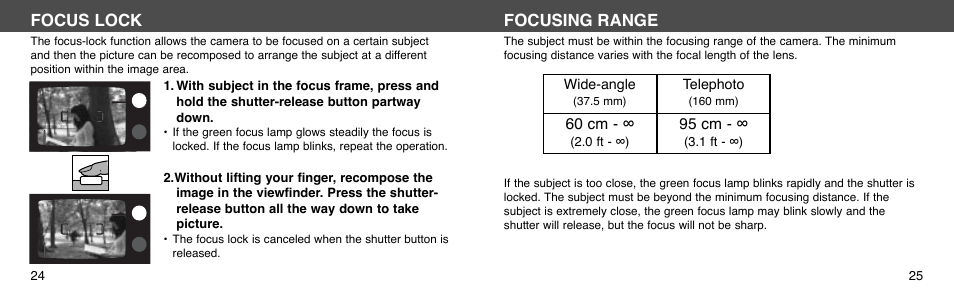 Focus lock focusing range | Konica Minolta I60c User Manual | Page 13 / 33