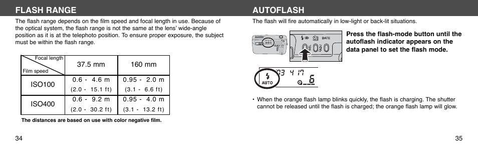 Autoflash, Flash range | Konica Minolta I60c User Manual | Page 18 / 33