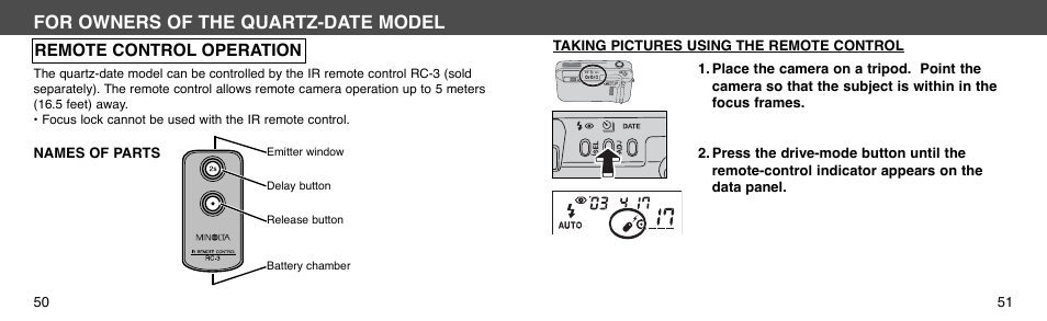 For owners of the quartz-date model, Remote control operation | Konica Minolta I60c User Manual | Page 26 / 33