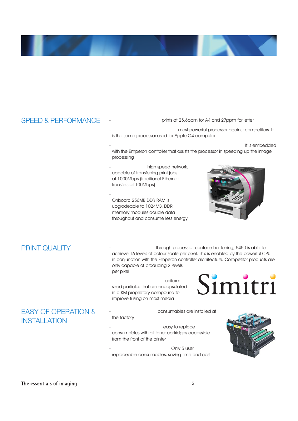 Speed & performance, Print quality, Easy of operation & installation | Konica Minolta Magicolor 5450 User Manual | Page 3 / 11