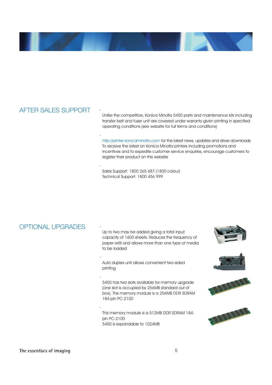 After sales support, Optional upgrades | Konica Minolta Magicolor 5450 User Manual | Page 6 / 11