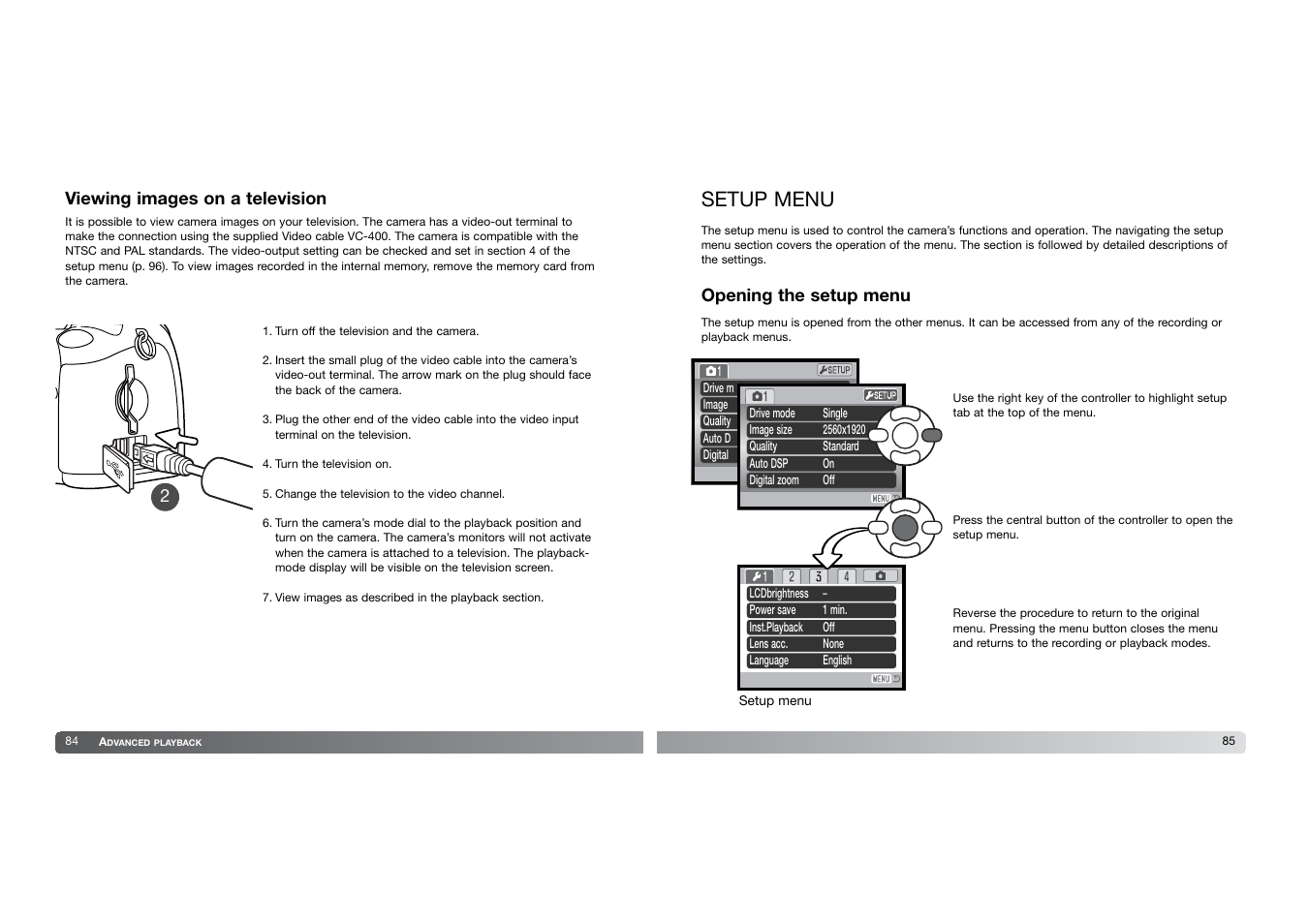 Setup menu | Konica Minolta DIMAGE-Z20 User Manual | Page 43 / 62