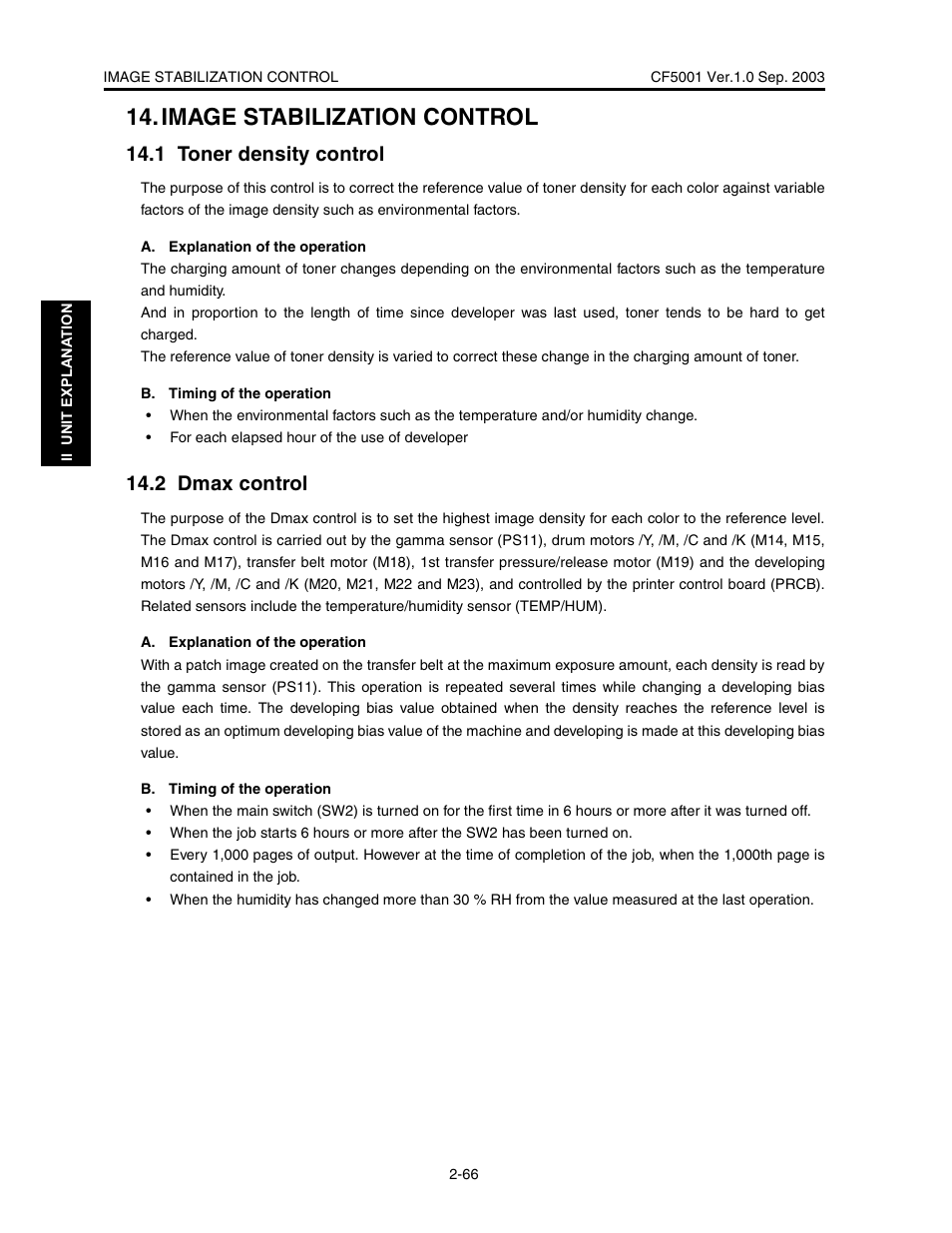 Image stabilization control, 1 toner density control, 2 dmax control | Konica Minolta CF5001 User Manual | Page 119 / 130
