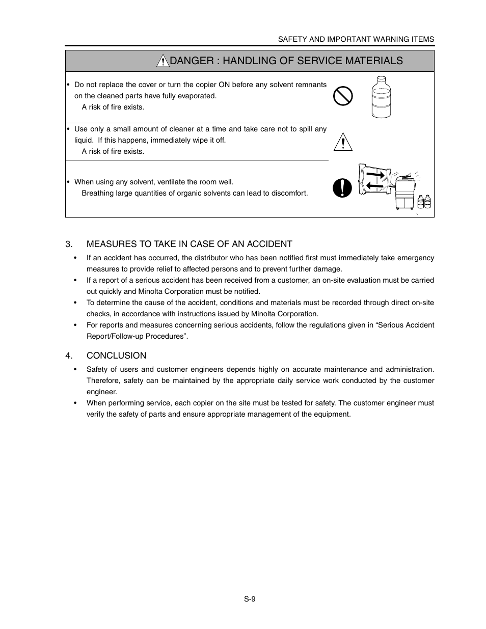 Danger : handling of service materials | Konica Minolta CF5001 User Manual | Page 14 / 130