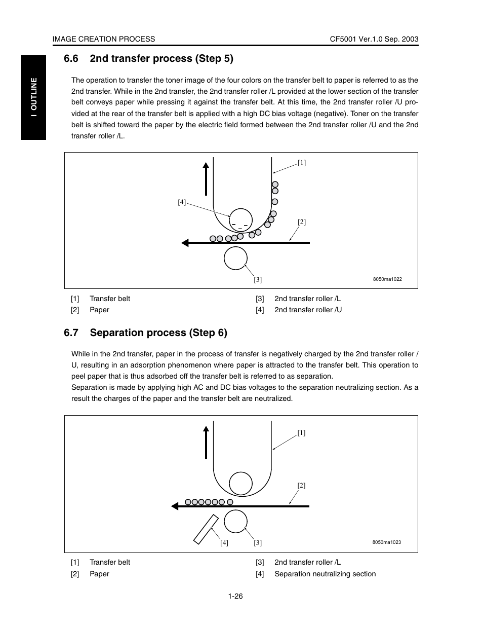 6 2nd transfer process (step 5), 7 separation process (step 6) | Konica Minolta CF5001 User Manual | Page 49 / 130