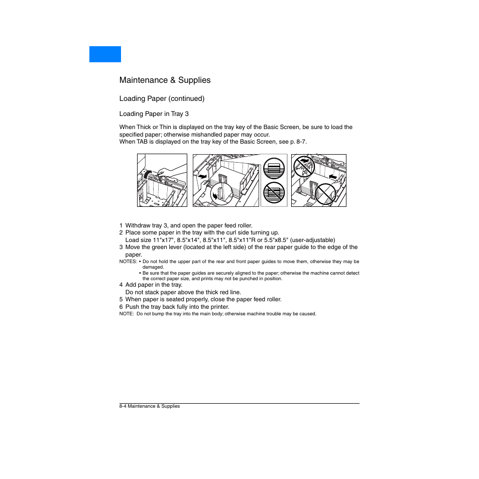 Loading paper in tray 3, Loading paper in tray 3 -4, Maintenance & supplies | Home | Konica Minolta Network Printer User Manual | Page 102 / 164