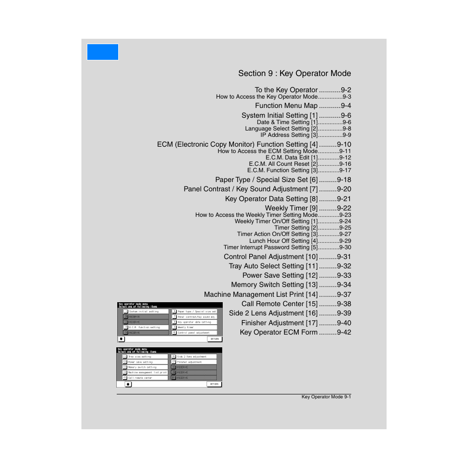 Section 9 : key operator mode | Konica Minolta Network Printer User Manual | Page 117 / 164