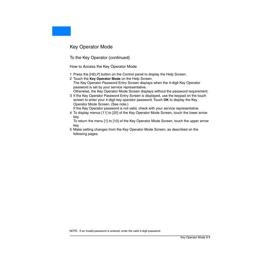 How to access the key operator mode, How to access the key operator mode -3, Key operator mode | Home | Konica Minolta Network Printer User Manual | Page 119 / 164