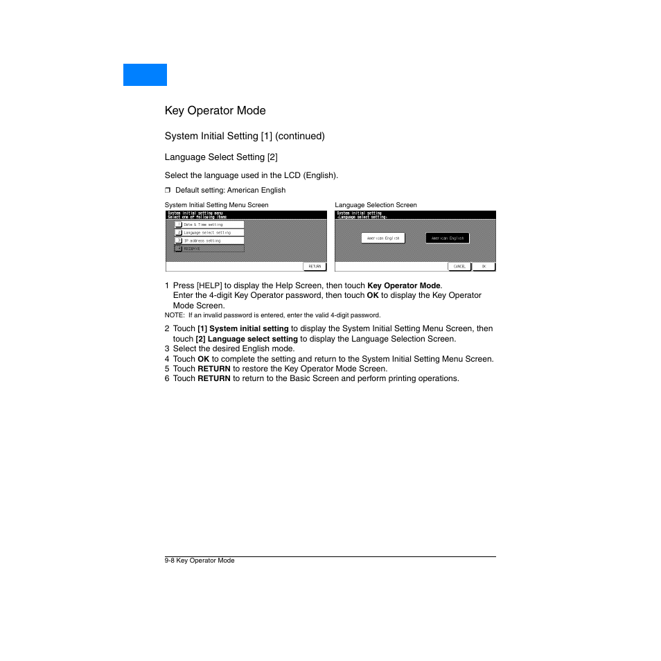 Language select setting [2, Language select setting [2] -8, Key operator mode | Home | Konica Minolta Network Printer User Manual | Page 124 / 164
