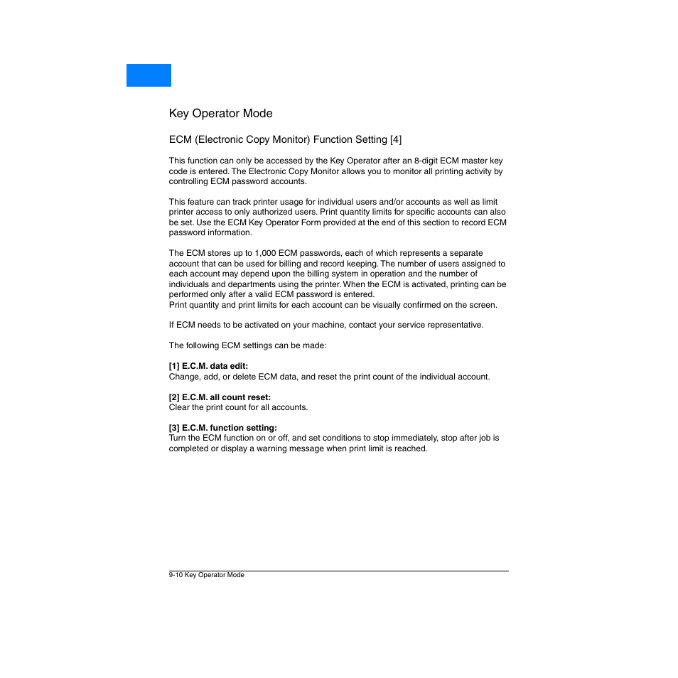 Ecm (electronic copy monitor) function setting [4 | Konica Minolta Network Printer User Manual | Page 126 / 164