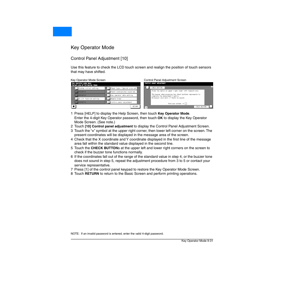 Control panel adjustment [10, Control panel adjustment [10] -31, Key operator mode | Home | Konica Minolta Network Printer User Manual | Page 147 / 164