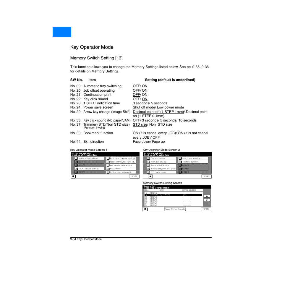 Memory switch setting [13, Memory switch setting [13] -34, Key operator mode | Home | Konica Minolta Network Printer User Manual | Page 150 / 164