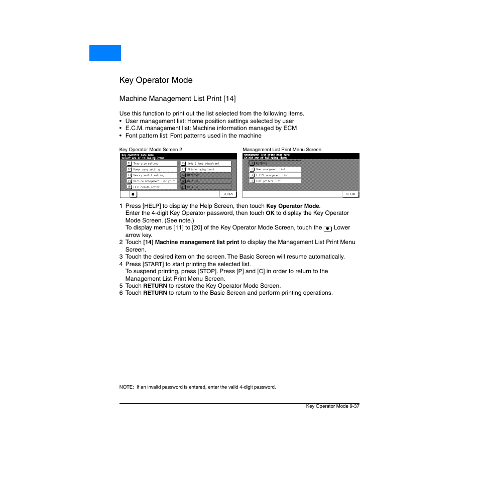 Machine management list print [14, Machine management list print [14] -37, Key operator mode | Home | Konica Minolta Network Printer User Manual | Page 153 / 164