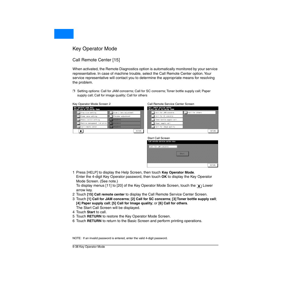 Call remote center [15, Call remote center [15] -38, Key operator mode | Home | Konica Minolta Network Printer User Manual | Page 154 / 164
