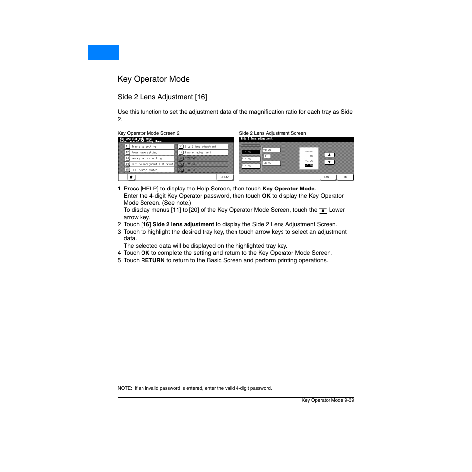 Side 2 lens adjustment [16, Side 2 lens adjustment [16] -39, Key operator mode | Home | Konica Minolta Network Printer User Manual | Page 155 / 164