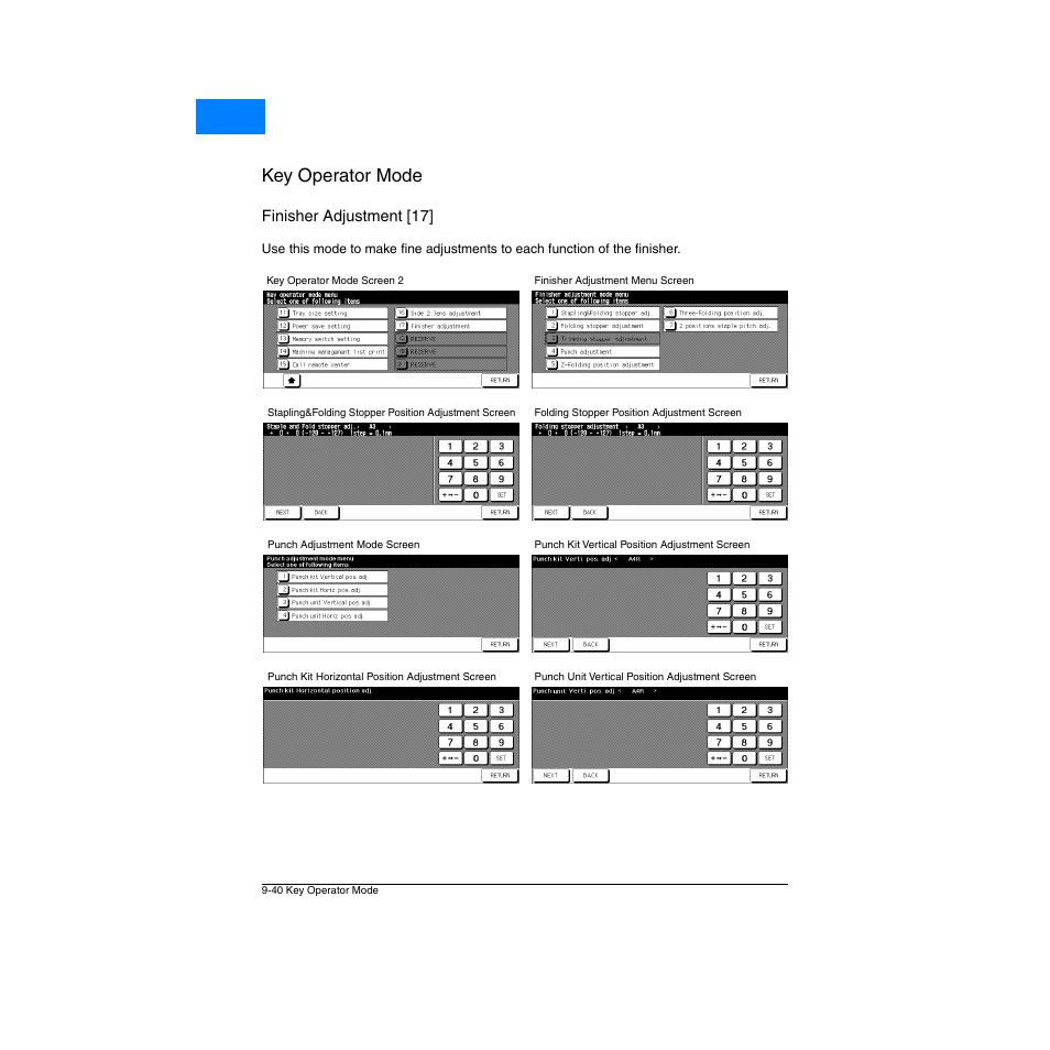 Finisher adjustment [17, Finisher adjustment [17] -40, Key operator mode | Home | Konica Minolta Network Printer User Manual | Page 156 / 164