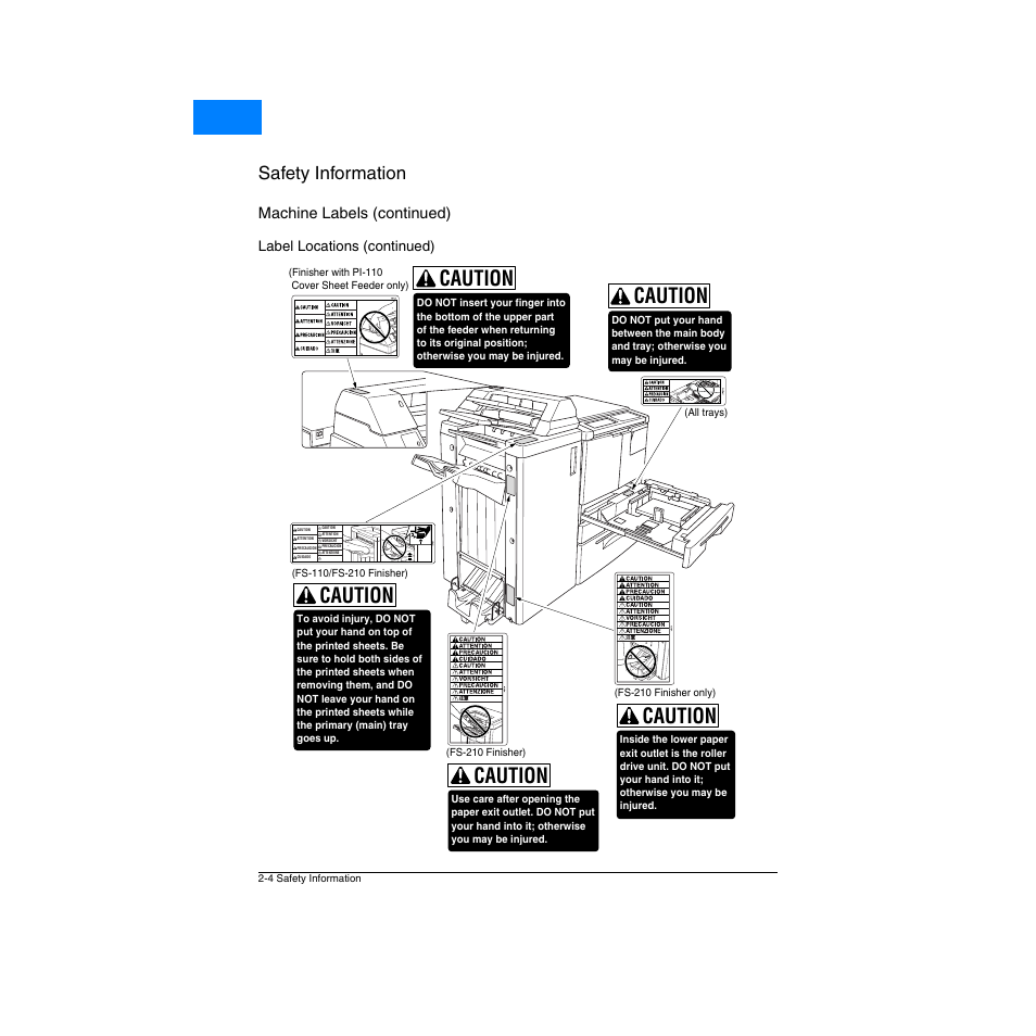 Caution, Safety information, Home | Machine labels (continued) | Konica Minolta Network Printer User Manual | Page 18 / 164