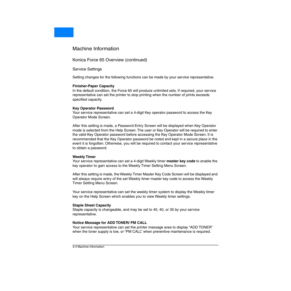 Service settings, Service settings -4, Machine information | Home | Konica Minolta Network Printer User Manual | Page 30 / 164