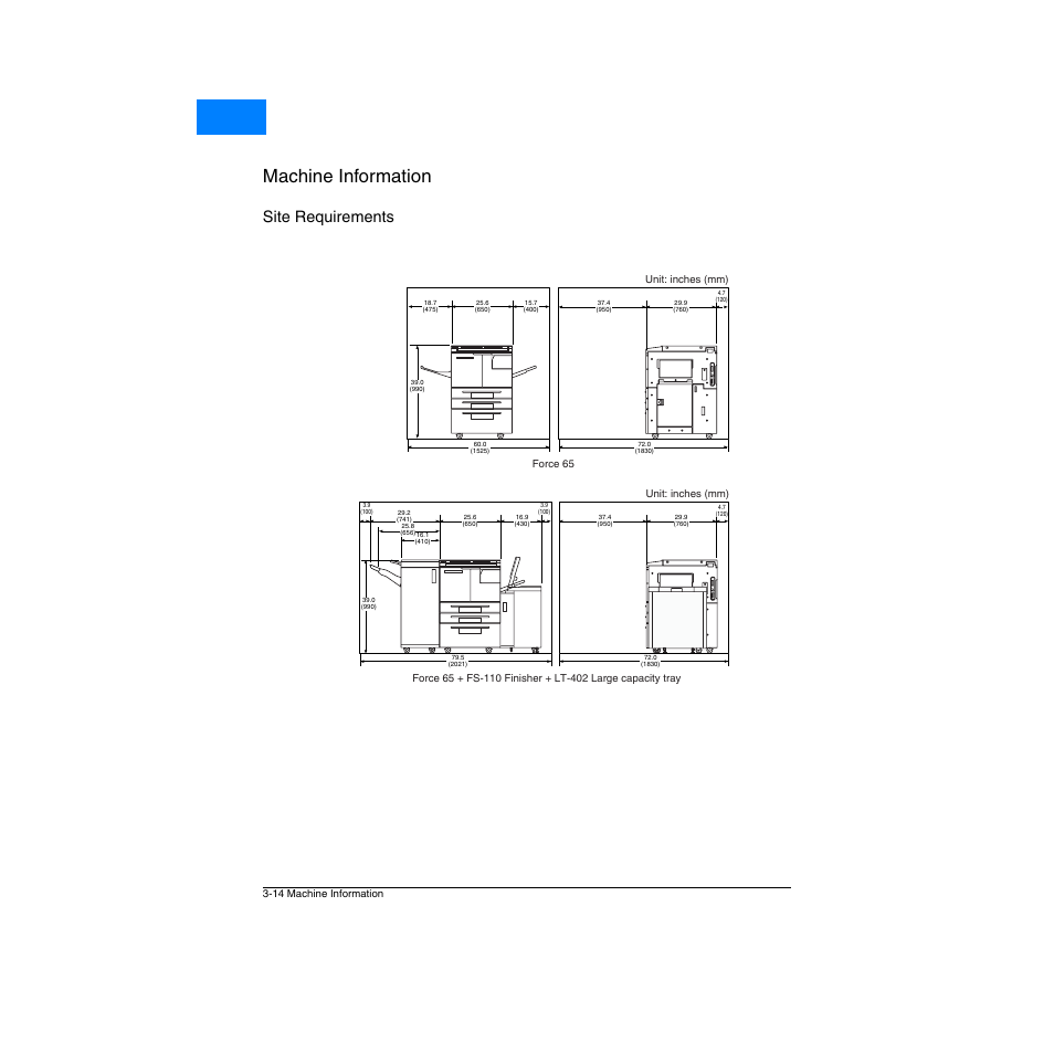 Site requirements, Site requirements -14, Machine information | Home | Konica Minolta Network Printer User Manual | Page 40 / 164