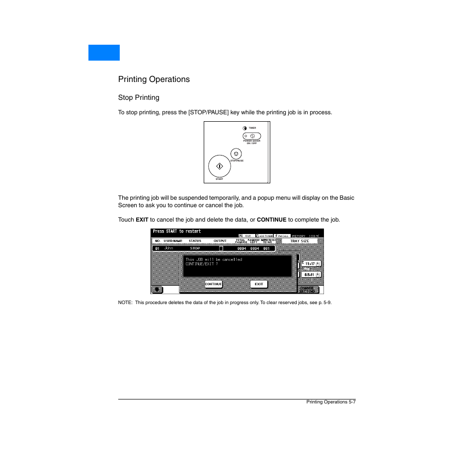 Stop printing, Stop printing -7, Printing operations | Home | Konica Minolta Network Printer User Manual | Page 65 / 164