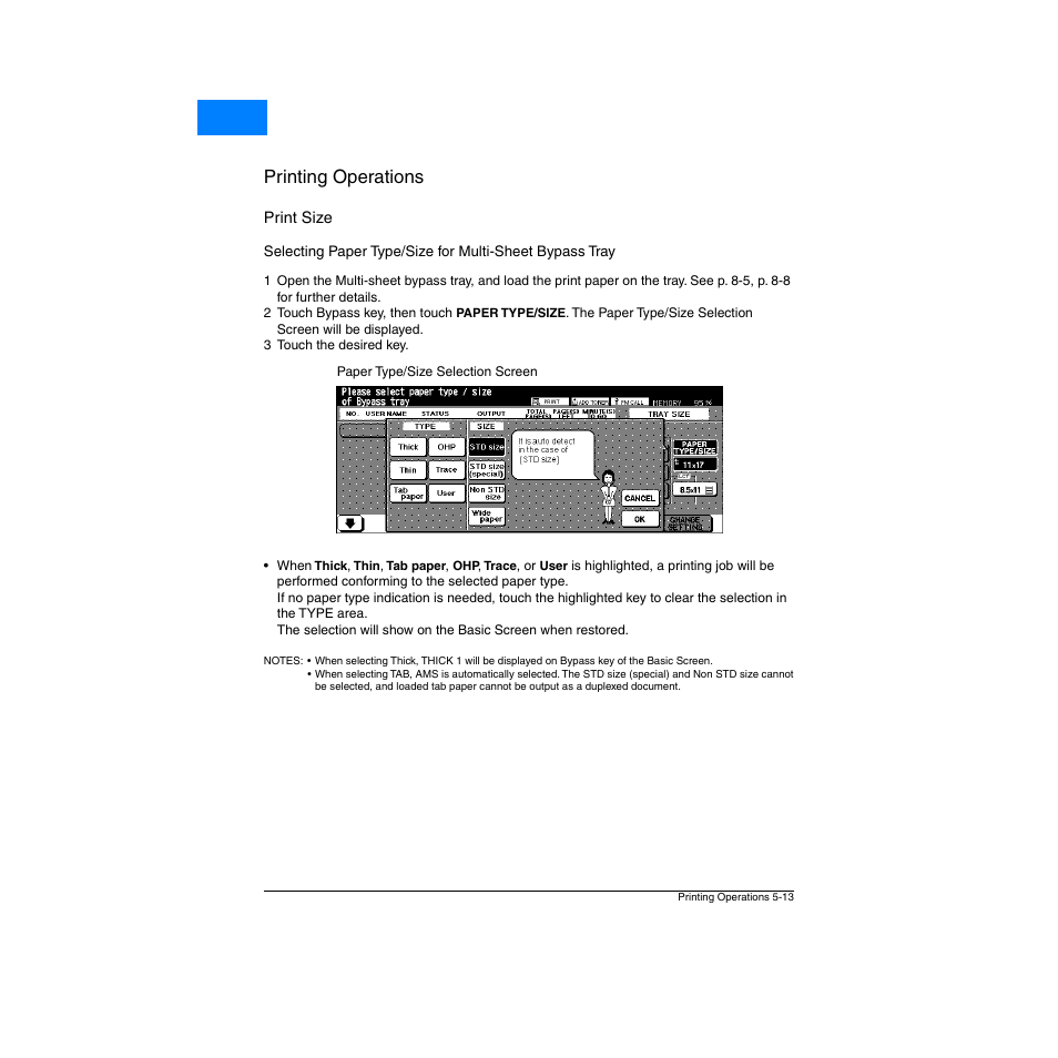Print size, Print size -13, Printing operations | Home | Konica Minolta Network Printer User Manual | Page 71 / 164
