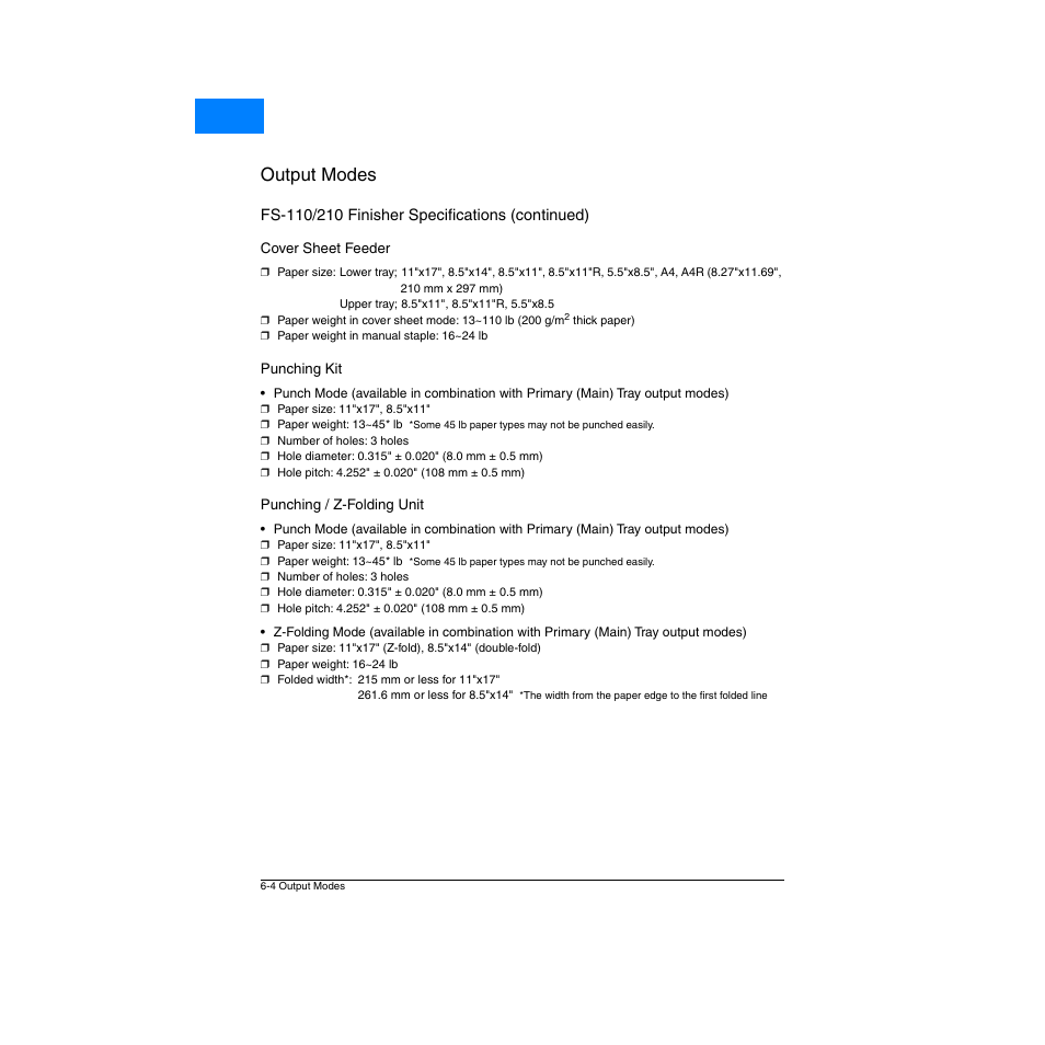 Cover sheet feeder, Punching kit, Punching / z-folding unit | Cover sheet feeder -4, Punching kit -4, Punching / z-folding unit -4, Output modes, Home | Konica Minolta Network Printer User Manual | Page 80 / 164