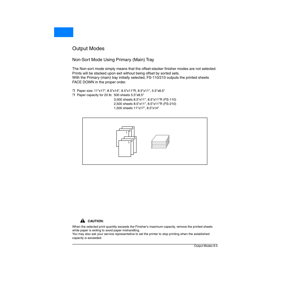 Non-sort mode using primary (main) tray, Non-sort mode using primary (main) tray -5, Output modes | Home | Konica Minolta Network Printer User Manual | Page 81 / 164