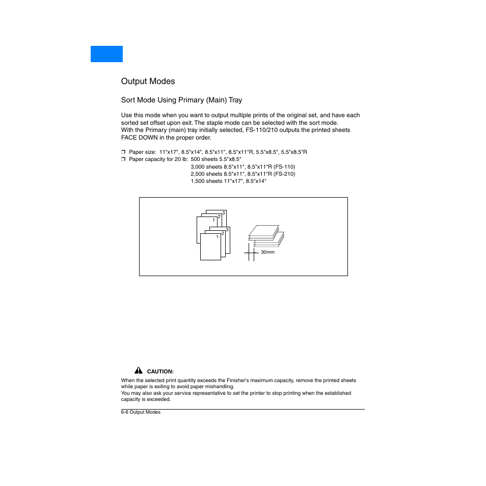 Sort mode using primary (main) tray, Sort mode using primary (main) tray -6, Output modes | Home | Konica Minolta Network Printer User Manual | Page 82 / 164