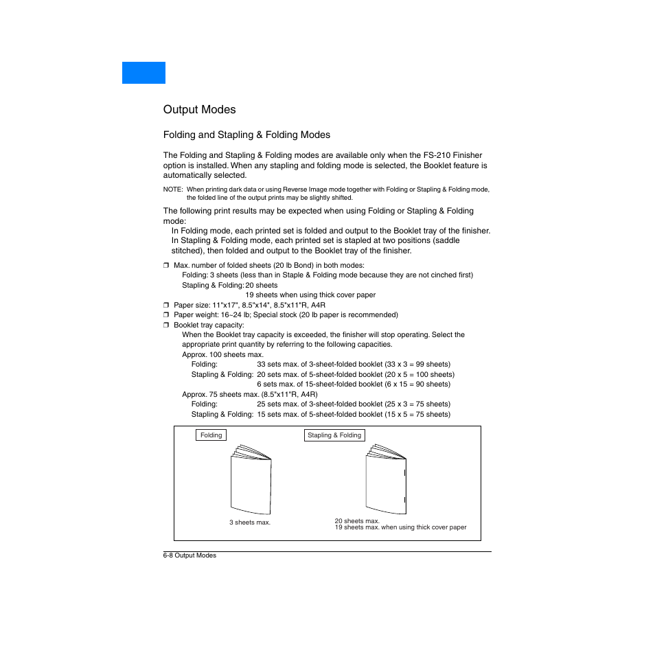 Folding and stapling & folding modes, Folding and stapling & folding modes -8, Output modes | Home | Konica Minolta Network Printer User Manual | Page 84 / 164