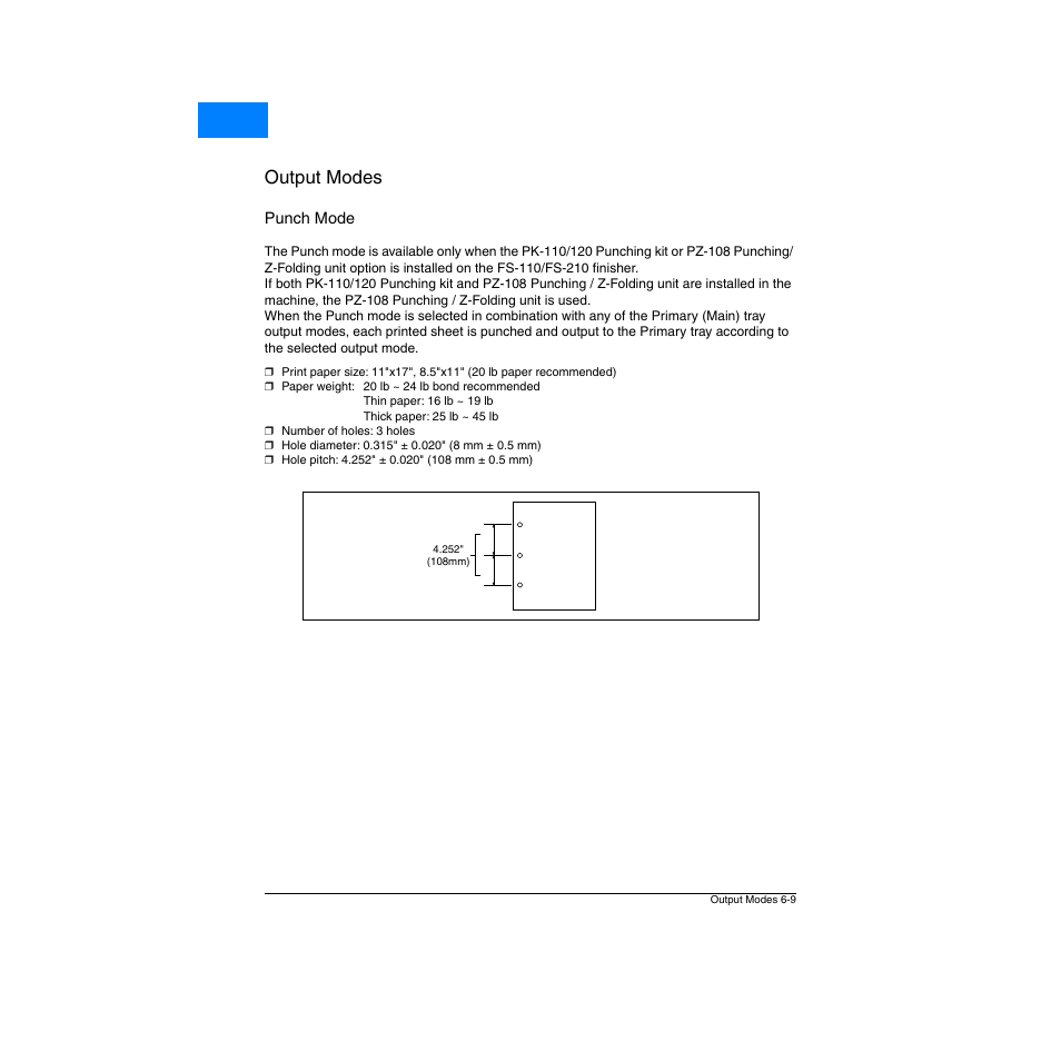 Punch mode, Punch mode -9, Output modes | Home | Konica Minolta Network Printer User Manual | Page 85 / 164