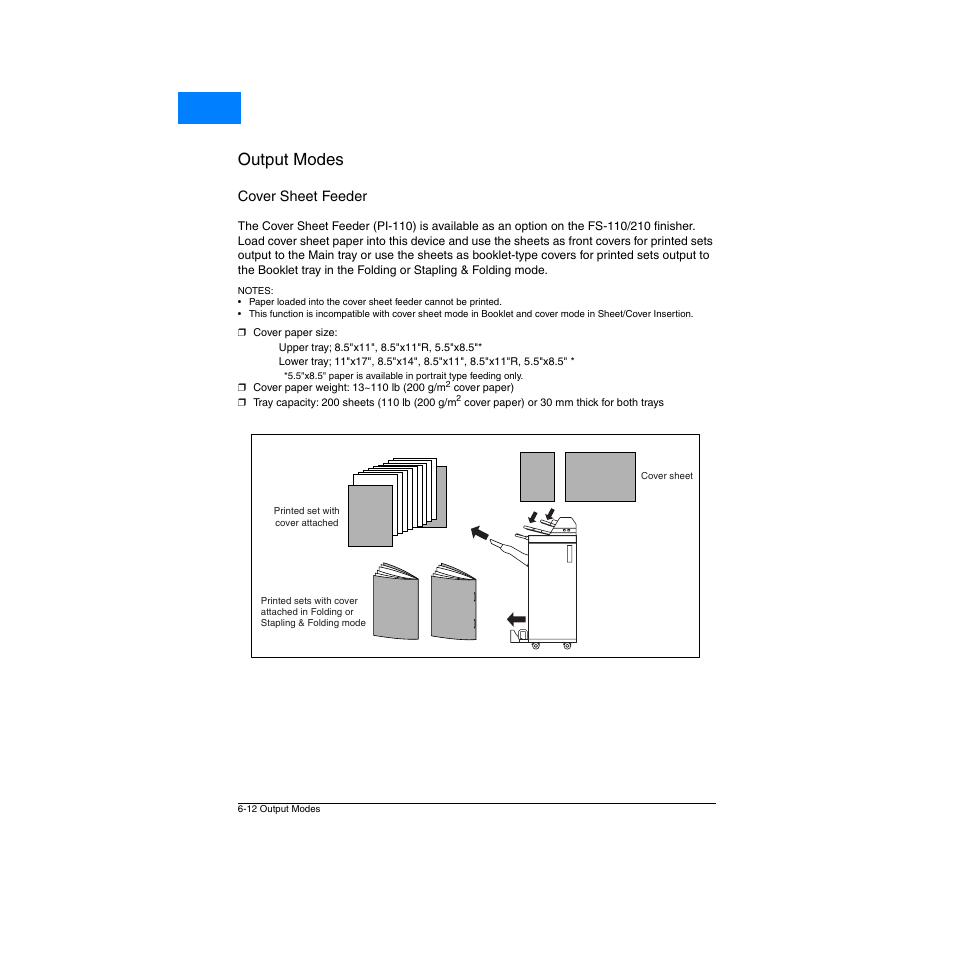 Cover sheet feeder, Cover sheet feeder -12, Output modes | Home | Konica Minolta Network Printer User Manual | Page 88 / 164