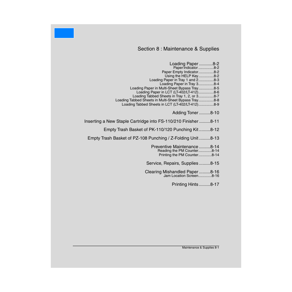 Section 8 : maintenance & supplies, Section 8 : maintenance & supplies (continued) | Konica Minolta Network Printer User Manual | Page 99 / 164